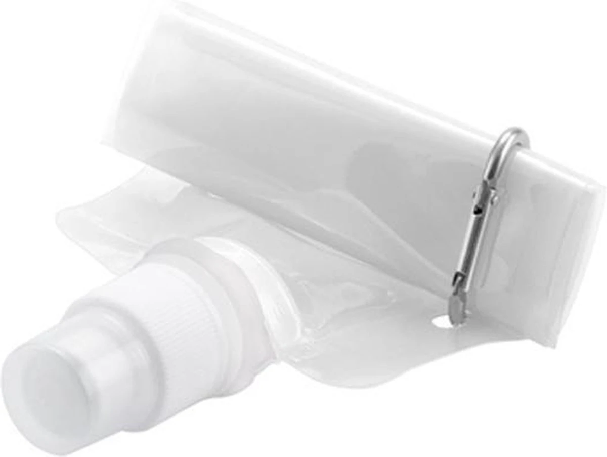 Witte Waterfles / Waterzak - Opvouwbaar - Met Haakje - Karabijnhaak Sleutelhanger - 450ml 3 Witte Waterfles / Waterzak - Opvouwbaar - Met Haakje - Karabijnhaak Sleutelhanger - 450ml