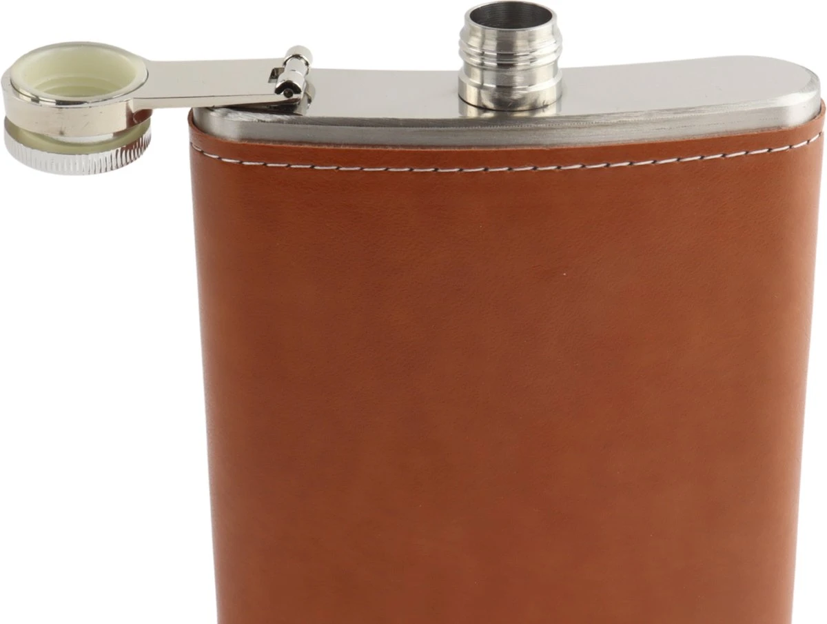 Orange85 Heupfles - Flacon - 224 Ml - Leatherlook - Bruin 6 Orange85 Heupfles - Flacon - 224 Ml - Leatherlook - Bruin - Afbeelding 4