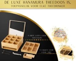 Hanamura Luxe Theedoos 9 Vaks – Lade Voor Losse Thee – Incl. Thee-ei, Theelepels, En Suikerdoos -Aigostar winkel 1200x958 2
