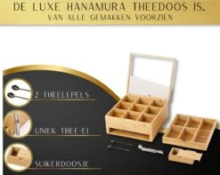 Hanamura Luxe Theedoos 9 Vaks – Lade Voor Losse Thee – Incl. Thee-ei, Theelepels, En Suikerdoos -Aigostar winkel 1200x958 4