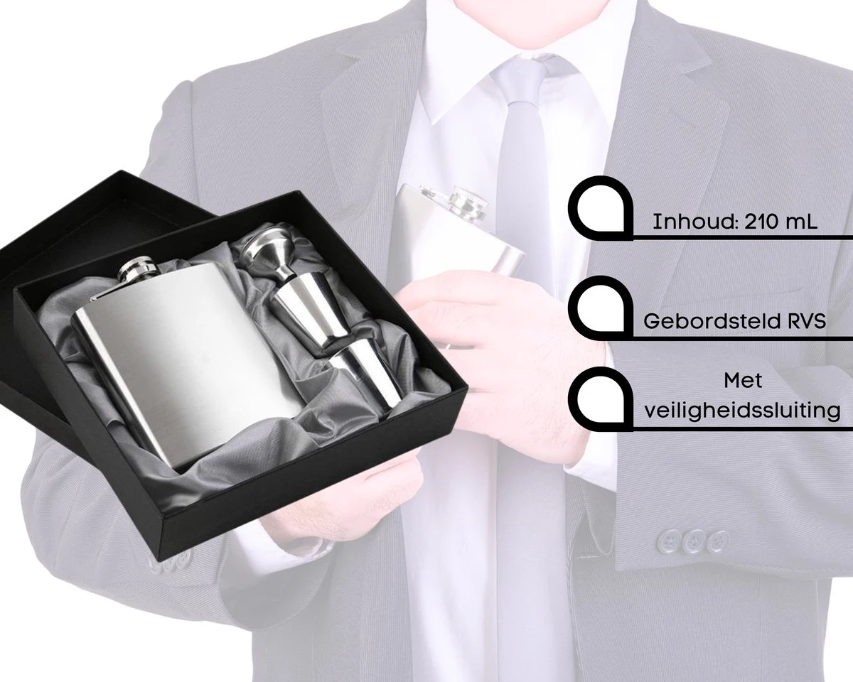 Merkloos RVS Heupfles Gift Set - Platvink - Zakflacon - Zakfles - Drankfles - Drankflacon Heupflesje - Incl. Trechter En Bekertjes 7 Merkloos RVS Heupfles Gift Set - Platvink - Zakflacon - Zakfles - Drankfles - Drankflacon Heupflesje - Incl. Trechter En Bekertjes - Afbeelding 5