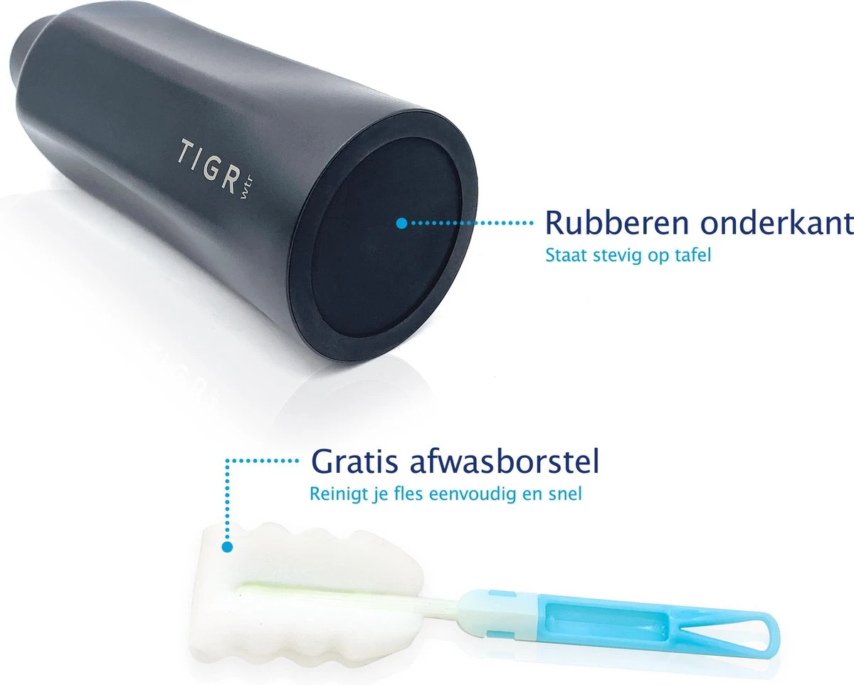 TIGR Hexagon - Drinkfles - Thermosfles - RVS - 500ml - Zwart - Met Afwasborstel 4 TIGR Hexagon - Drinkfles - Thermosfles - RVS - 500ml - Zwart - Met Afwasborstel - Afbeelding 2