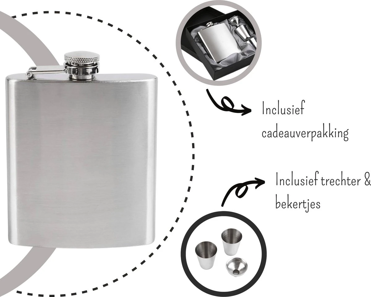 Merkloos RVS Heupfles Gift Set - Platvink - Zakflacon - Zakfles - Drankfles - Drankflacon Heupflesje - Incl. Trechter En Bekertjes 6 Merkloos RVS Heupfles Gift Set - Platvink - Zakflacon - Zakfles - Drankfles - Drankflacon Heupflesje - Incl. Trechter En Bekertjes - Afbeelding 4