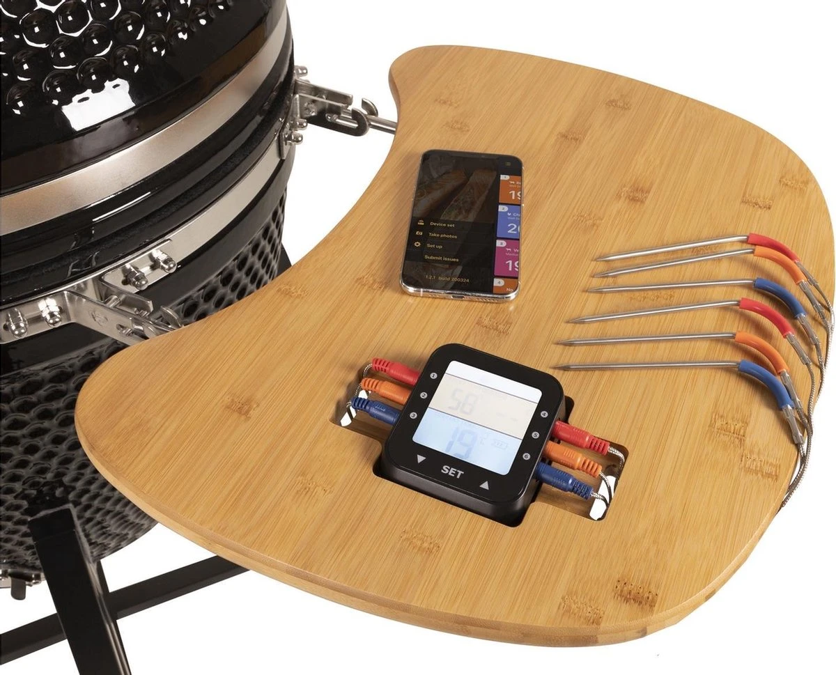 Patton - Kamado 21" - Premium Black - Keramische Barbecue - Incl. Bluetooth Kerntemperatuurmeter - LED Verlichting - Large - Compleet - Zwart 10 Patton - Kamado 21" - Premium Black - Keramische Barbecue - Incl. Bluetooth Kerntemperatuurmeter - LED Verlichting - Large - Compleet - Zwart - Afbeelding 8