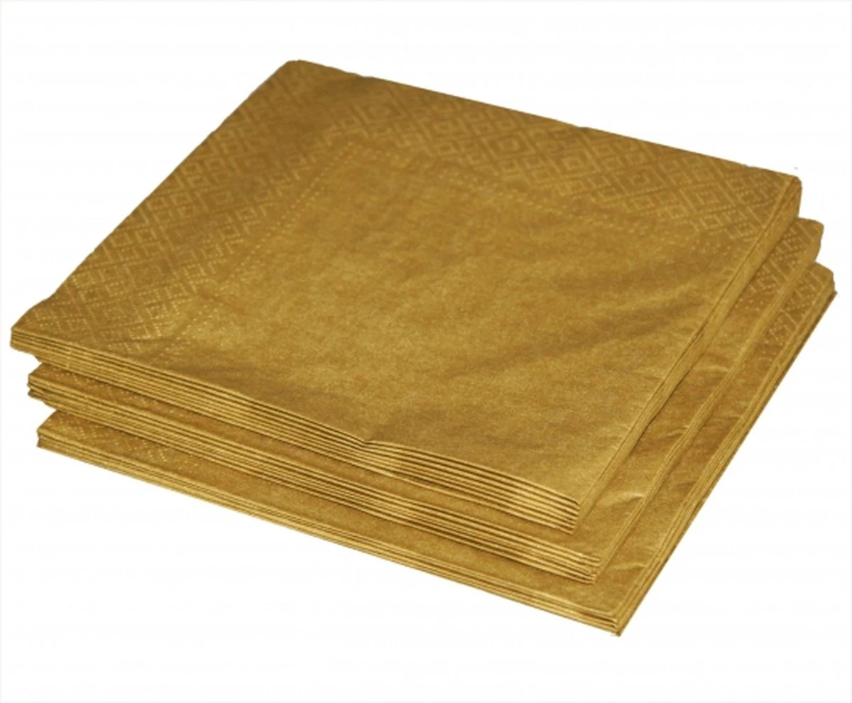 Wegwerp Servetten - 33x33 Cm - Goud - 20 Stuks 3 Wegwerp Servetten - 33x33 Cm - Goud - 20 Stuks