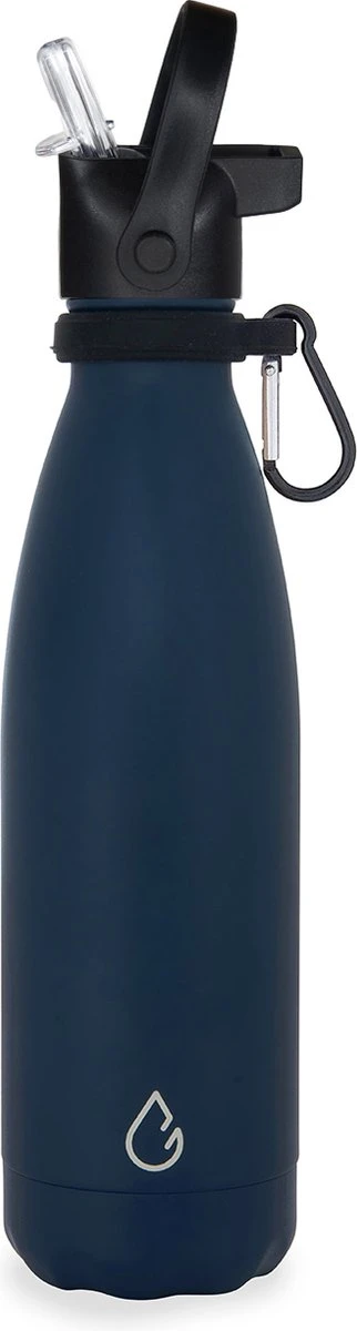 Wattamula Design Eco RVS Drinkfles - Donkerblauw - Extra Dop Met Rietje En Carrier - 500 Ml - Waterfles - Thermosfles - Sport 4 Wattamula Design Eco RVS Drinkfles - Donkerblauw - Extra Dop Met Rietje En Carrier - 500 Ml - Waterfles - Thermosfles - Sport - Afbeelding 2