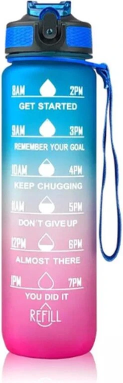 Merkloos Motivatie Waterfles - 1 Liter Fles - Waterfles Met Tijdmarkeringen - Inclusief Accessoires