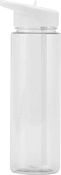 Merkloos Waterfles Met Rietje - 700ML - Drinkfles - Transparant- Wit