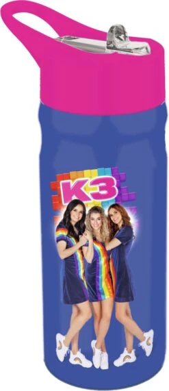 K3 Drinkfles - Donkerblauw/roze 500 Ml - Met Julia, Hanne En Marthe