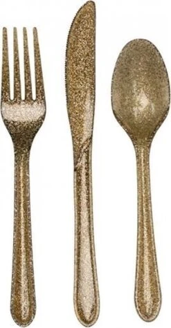 Bella Glitter Bestek Goud 24-delig - Plastic Wegwerp Bestekset