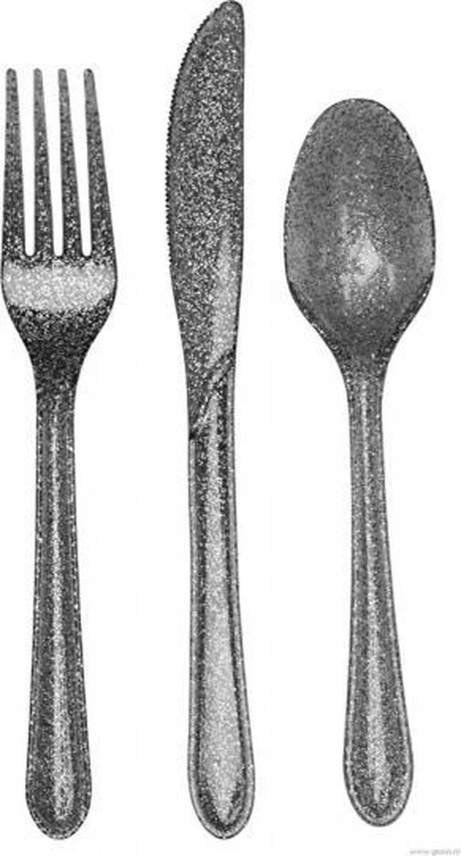 Merkloos Glitter Bestek Zilver 24-delig - Plastic Wegwerp Bestekset 3 Merkloos Glitter Bestek Zilver 24-delig - Plastic Wegwerp Bestekset