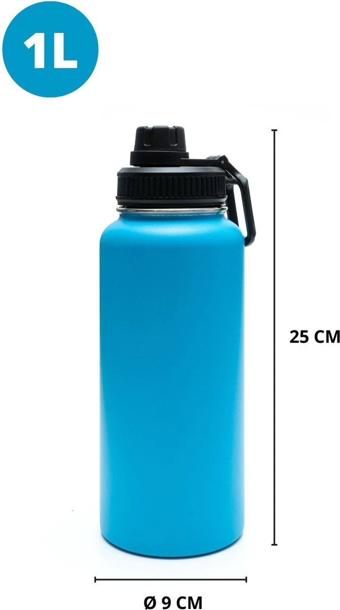 Drinkfles - Aqua Blue - 1 Liter - Extra Dop Met Rietje & Drinktuit - Waterfles Met Rietje - Isoleerfles - BPA Vrij - Lekvrij 5 Drinkfles - Aqua Blue - 1 Liter - Extra Dop Met Rietje & Drinktuit - Waterfles Met Rietje - Isoleerfles - BPA Vrij - Lekvrij - Afbeelding 3