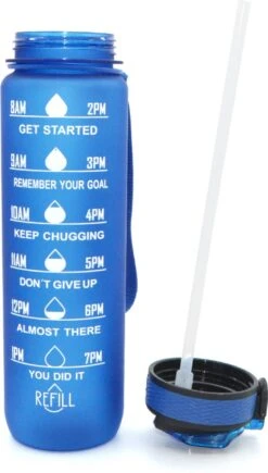 Waterfles Met Tijdmarkering - Motivatie Drinkfles Met Rietje - 1 Liter Waterfles - BPA Vrij - Blauw -Aigostar winkel 681x1200 1