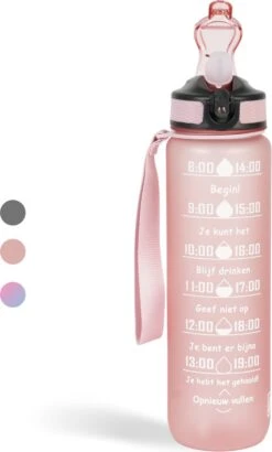 Lacardia Nederlandse Motivatie Waterfles Rosé Goud 'Nederlandse Tekst' - Drinkfles Met Rietje - Waterfles 1 Liter - Waterfles Met Tijdmarkering