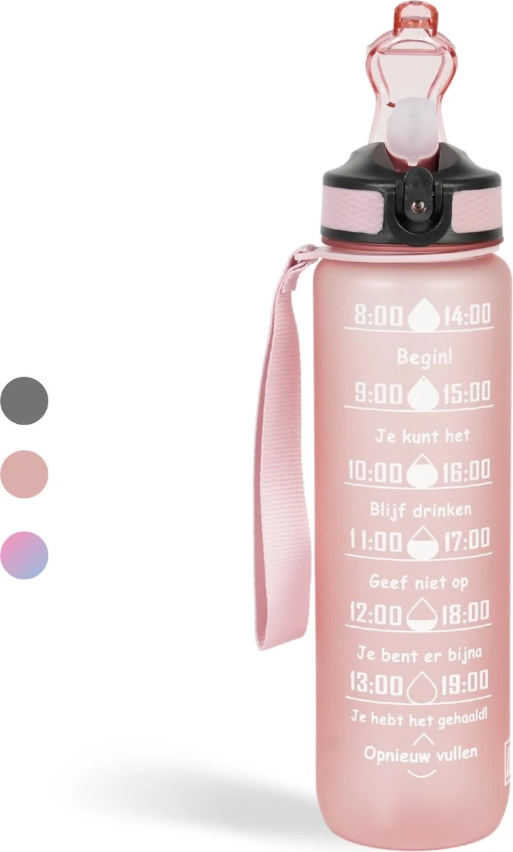 Lacardia Nederlandse Motivatie Waterfles Rosé Goud 'Nederlandse Tekst' - Drinkfles Met Rietje - Waterfles 1 Liter - Waterfles Met Tijdmarkering 3 Lacardia Nederlandse Motivatie Waterfles Rosé Goud 'Nederlandse Tekst' - Drinkfles Met Rietje - Waterfles 1 Liter - Waterfles Met Tijdmarkering