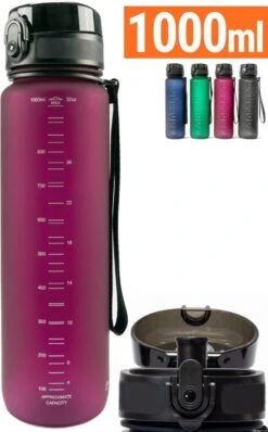 1 Liter Drinkfles - Waterfles Sport Bidon Drinkbus - 1L - Paars/Rood - King Mungo