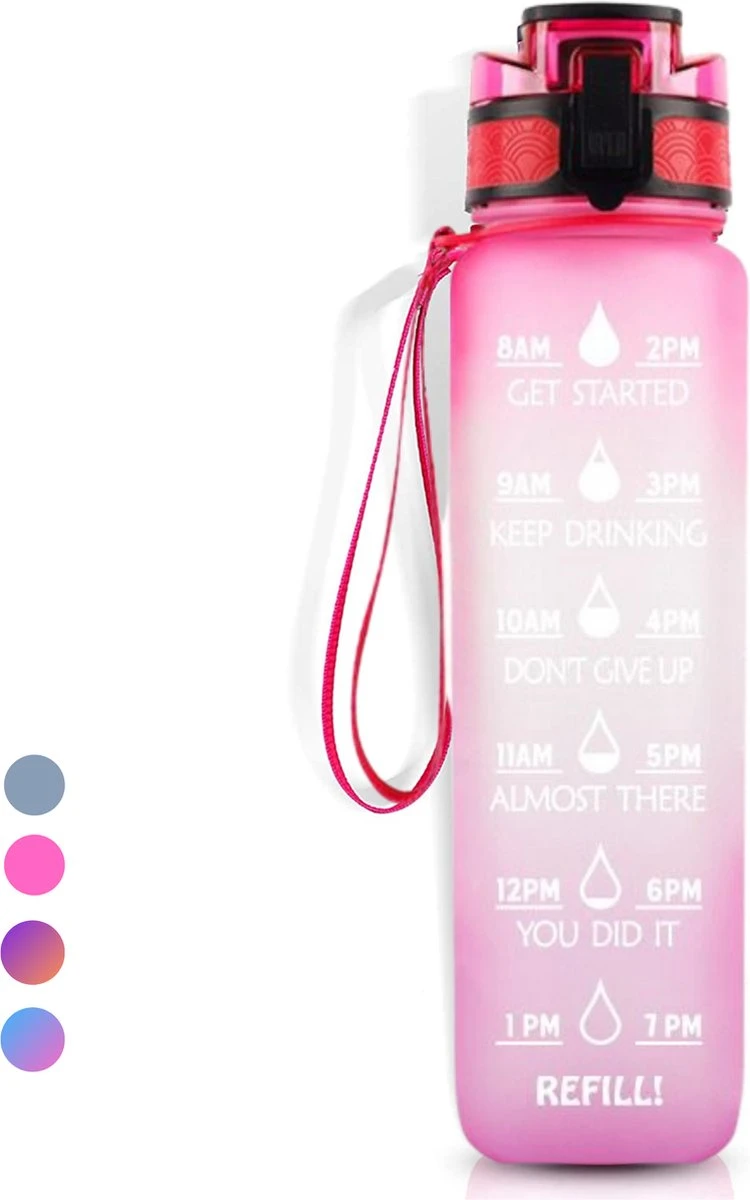 LaCardia Motivatie Waterfles Roze Paars - 1 Liter Drinkfles - Waterfles Met Tijdmarkering - Roze + Paars 3 LaCardia Motivatie Waterfles Roze Paars - 1 Liter Drinkfles - Waterfles Met Tijdmarkering - Roze + Paars