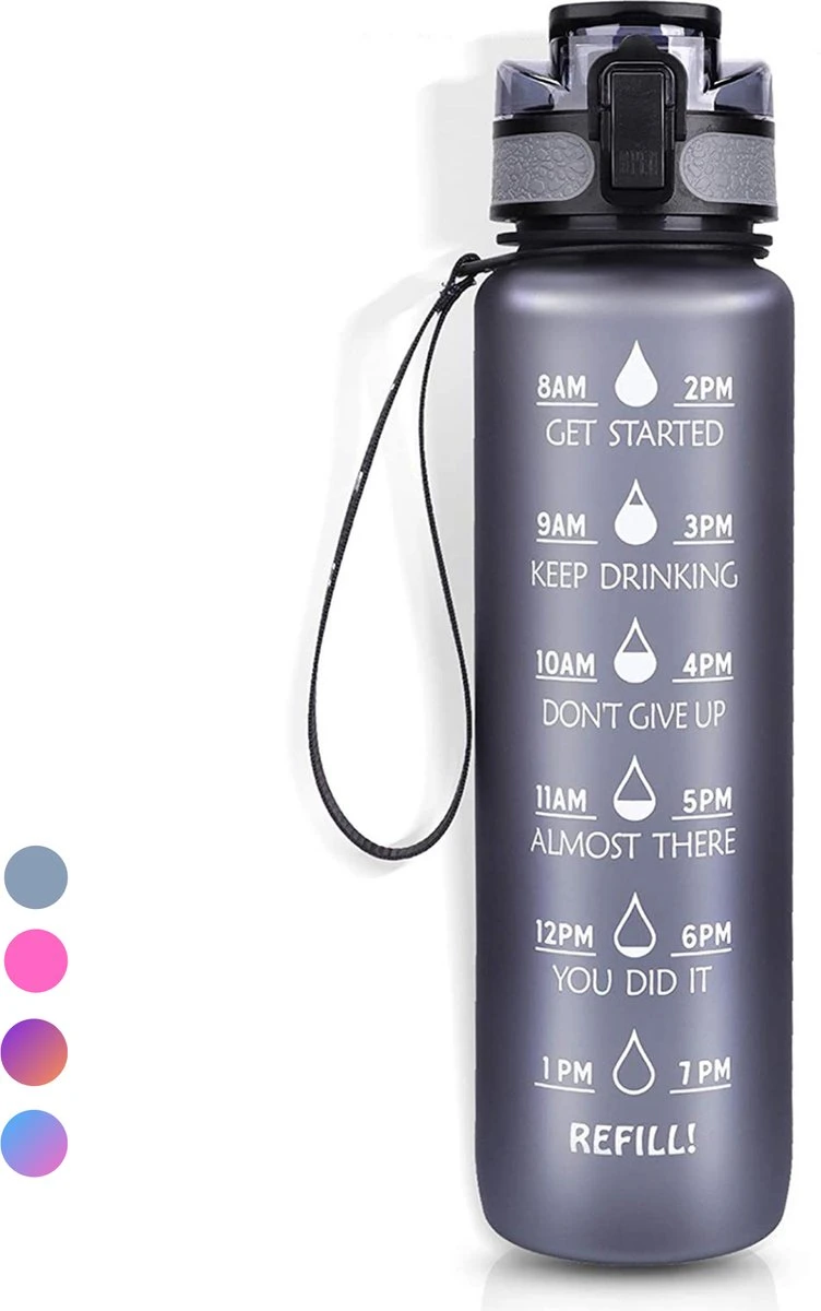 LaCardia Motivatie Waterfles Grijs - 1 Liter Drinkfles - Waterfles Met Tijdmarkering - Grijs 3 LaCardia Motivatie Waterfles Grijs - 1 Liter Drinkfles - Waterfles Met Tijdmarkering - Grijs