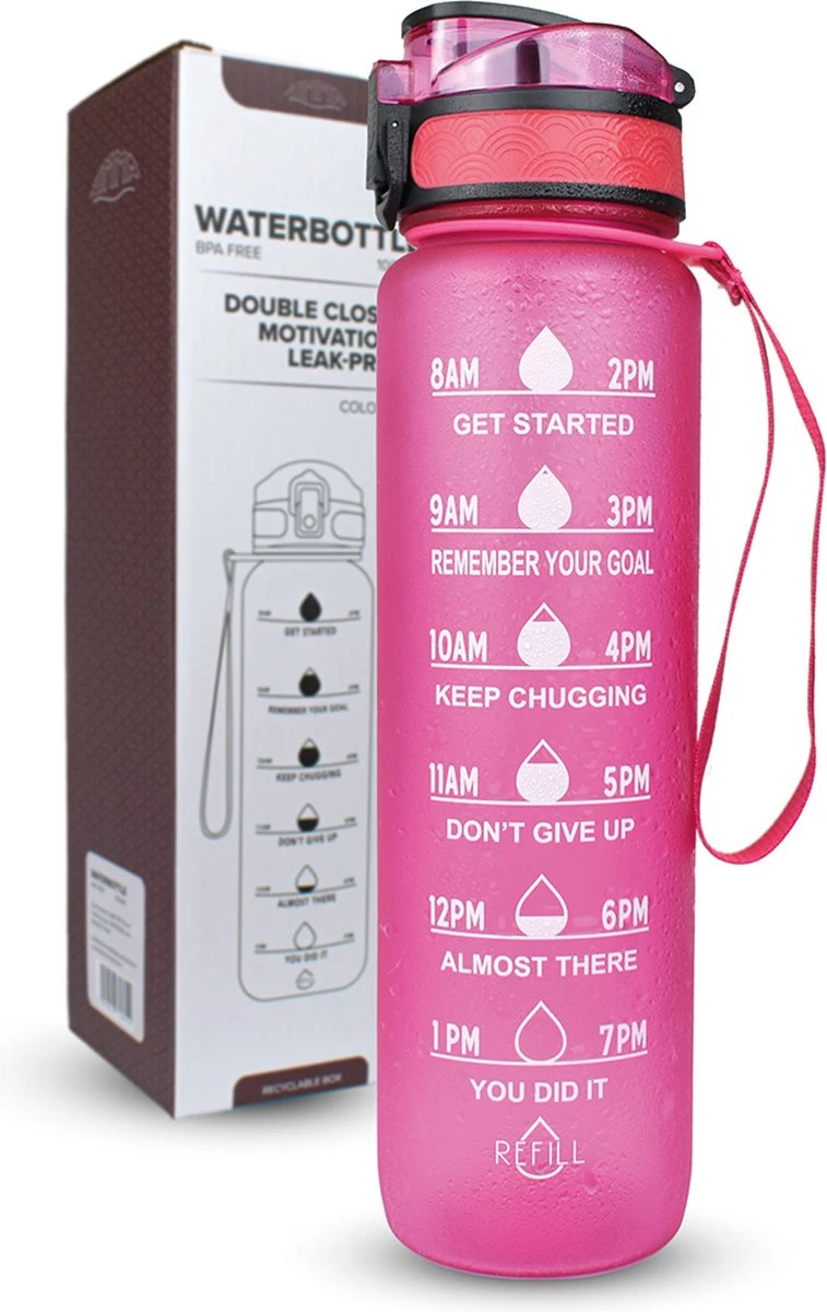 Nimma® Motivatie Waterfles - 1 Liter Drinkfles - Met Tijdmarkeringen En Fruitfilter - Roze 11 Nimma® Motivatie Waterfles - 1 Liter Drinkfles - Met Tijdmarkeringen En Fruitfilter - Roze - Afbeelding 9
