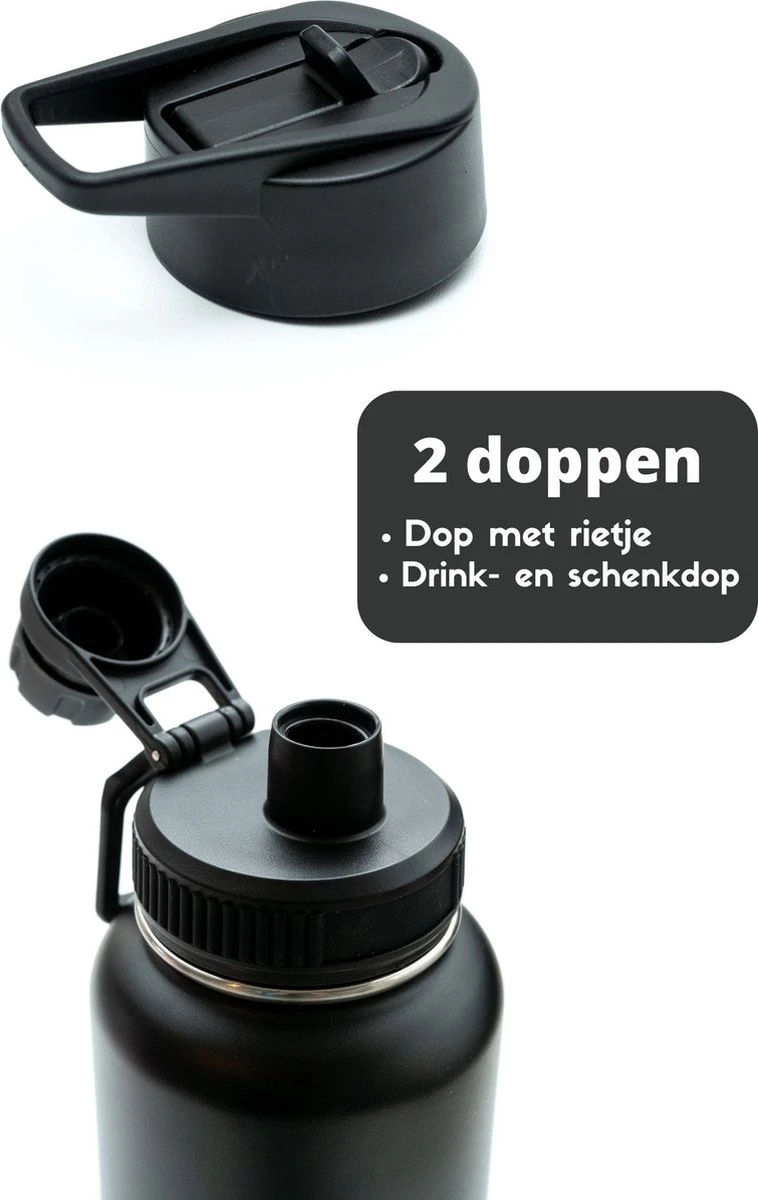 Drinkfles - Onyx Black - 1 Liter - Extra Dop Met Rietje & Drinktuit - Waterfles Met Rietje - Isoleerfles - BPA Vrij - Lekvrij 7 Drinkfles - Onyx Black - 1 Liter - Extra Dop Met Rietje & Drinktuit - Waterfles Met Rietje - Isoleerfles - BPA Vrij - Lekvrij - Afbeelding 5