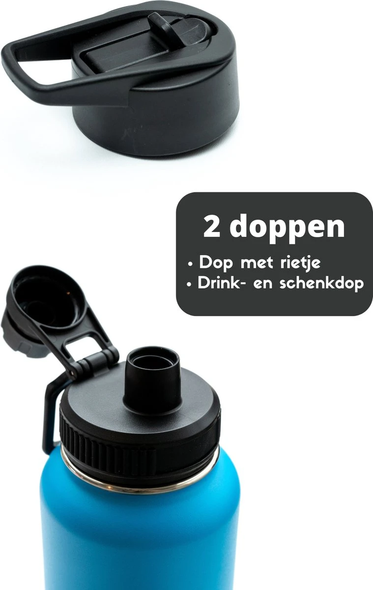 Drinkfles - Aqua Blue - 1 Liter - Extra Dop Met Rietje & Drinktuit - Waterfles Met Rietje - Isoleerfles - BPA Vrij - Lekvrij 7 Drinkfles - Aqua Blue - 1 Liter - Extra Dop Met Rietje & Drinktuit - Waterfles Met Rietje - Isoleerfles - BPA Vrij - Lekvrij - Afbeelding 5