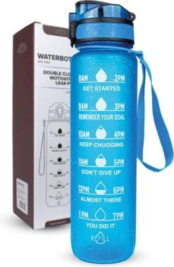 Nimma® Motivatie Waterfles - 1 Liter Drinkfles - Met Tijdmarkeringen En Fruitfilter - Blauw -Aigostar winkel 779x1200