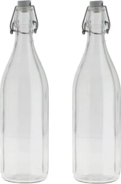 2x Stuks Glazen Fles Transparant Met Beugeldop 1000 Ml - Waterfles - Olie/azijn Fles