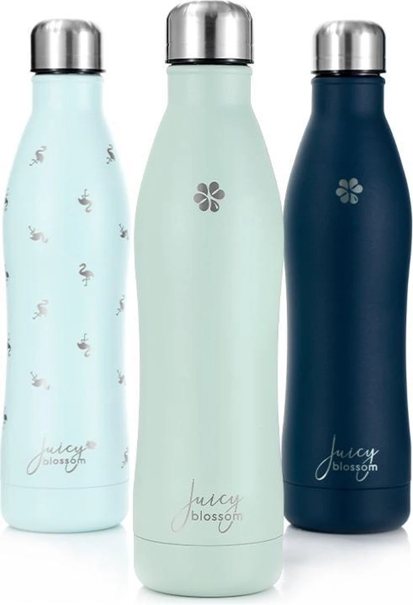 Juicy Blossom Drinkfles - 500ml - Roestvrij Staal - Stainless Steel Bottle - Waterfles - Drinkfles - Thermosfles (Muntgrijs) 3 Juicy Blossom Drinkfles - 500ml - Roestvrij Staal - Stainless Steel Bottle - Waterfles - Drinkfles - Thermosfles (Muntgrijs)