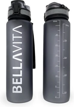 BELLAVITA Drinkfles - Zwart - Waterfles - Drinkfles Volwassenen - Drinkfles Kinderen - Drinkfles 1 Liter - Fles - 1 Liter - 1000ml - Tritan - Fruitfilter- BPA-vrij - 100% Lekvrij