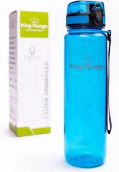 Waterfles 1 Liter Vaatwasserbestendig - Lekvrije 1L Drinkfles - Volwassenen & Kinderen - Sport Bidon Drinkbus - Blauw - King Mungo -Aigostar winkel 835x1200