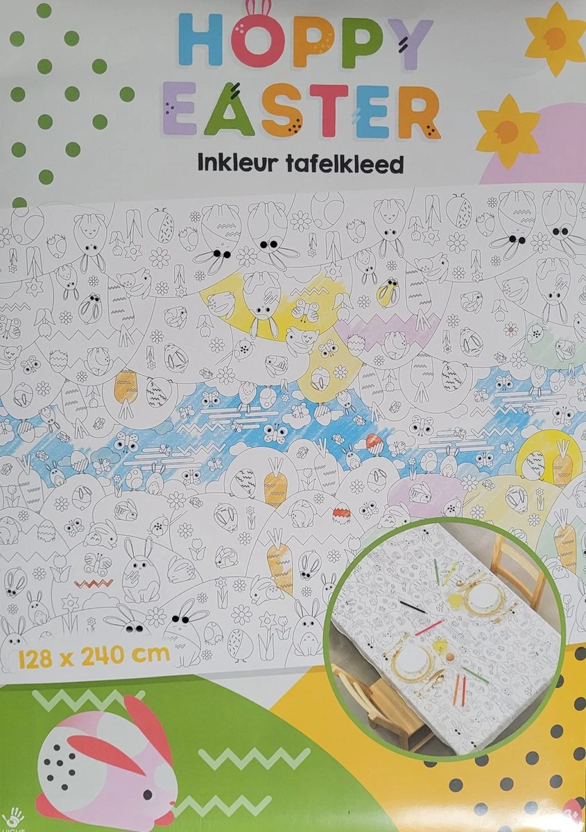 Merkloos Paas Inkleur Tafelkleed - Paaskleed Om In Te Kleuren Met Pasen - 128x240 Cm -leuk Voor Kinderen 3 Merkloos Paas Inkleur Tafelkleed - Paaskleed Om In Te Kleuren Met Pasen - 128x240 Cm -leuk Voor Kinderen
