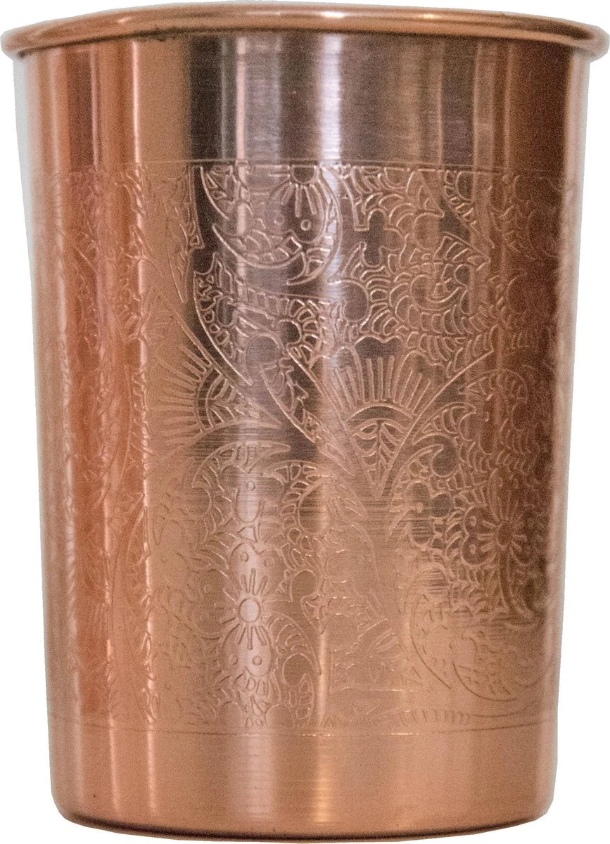 Giftset Koperen Waterfles + 2 Bekers - Geëtst 4 Giftset Koperen Waterfles + 2 Bekers - Geëtst - Afbeelding 2