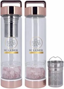Duurzame Waterfles Met Kristal - Roségoud - Roestvrij Staal - Rozenkwarts Edelstenen - Verrijkt En Verzacht Water - Inclusief Thee/fruit Infuser - Edelstenen - 550 Ml - Waterfles - Drinkfles -Aigostar winkel 869x1200