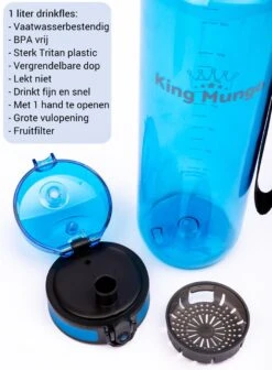 Waterfles 1 Liter Vaatwasserbestendig - Lekvrije 1L Drinkfles - Volwassenen & Kinderen - Sport Bidon Drinkbus - Blauw - King Mungo -Aigostar winkel 883x1200 1