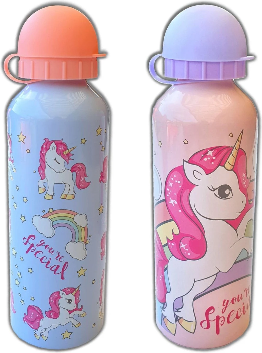 Drinkfles 2 Stuks Unicorn | Drinkflessen Eenhoorn Aluminium Kinderen | 500ml DB02 3 Drinkfles 2 Stuks Unicorn | Drinkflessen Eenhoorn Aluminium Kinderen | 500ml DB02