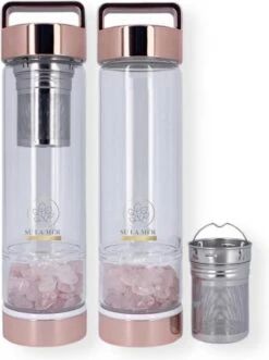Duurzame Waterfles Met Kristal - Roségoud - Roestvrij Staal - Rozenkwarts Edelstenen - Verrijkt En Verzacht Water - Inclusief Thee/fruit Infuser - Edelstenen - 550 Ml - Waterfles - Drinkfles -Aigostar winkel 896x1200 1