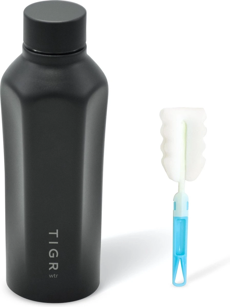 TIGR Hexagon - Drinkfles - Thermosfles - RVS - 500ml - Zwart - Met Afwasborstel 5 TIGR Hexagon - Drinkfles - Thermosfles - RVS - 500ml - Zwart - Met Afwasborstel - Afbeelding 3