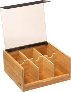 Theedoos/theekist Bruin/zwart 6-vaks 22 X 21 Cm Van Bamboe Hout - Theezakjes Doos/kist