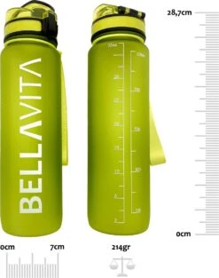 BELLAVITA Drinkfles - Groen - Waterfles - Drinkfles Volwassenen - Drinkfles Kinderen - Drinkfles 1 Liter - Fles - 1 Liter - 1000ml - Tritan - Fruitfilter- BPA-vrij - 100% Lekvrij -Aigostar winkel 947x1200