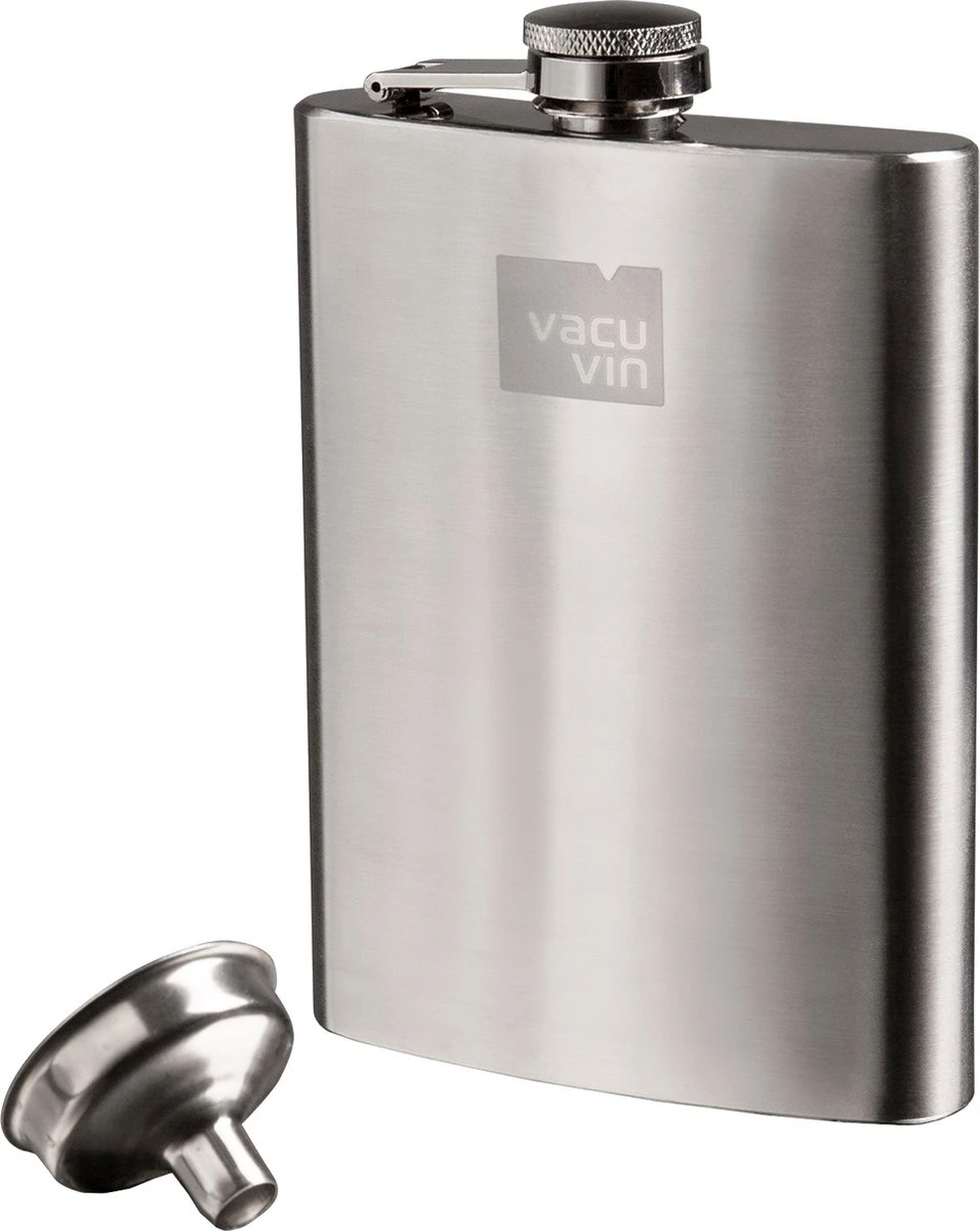 Vacu Vin Heupfles 240 Ml 9,2 X 13,7 Cm Rvs Zilver 2-delig 3 Vacu Vin Heupfles 240 Ml 9,2 X 13,7 Cm Rvs Zilver 2-delig