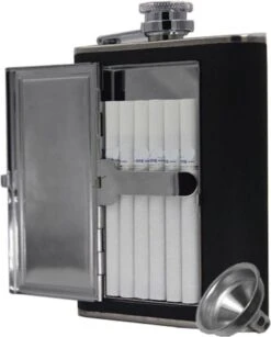 Merkloos RVS Heupfles Met Sigaretten Houder - Platvink - Sigaretten Houder - RVS Zakflacon - Zakfles - Drankfles - Drankflacon Heupflesje - Sigarettendoosje -Aigostar winkel 966x1200