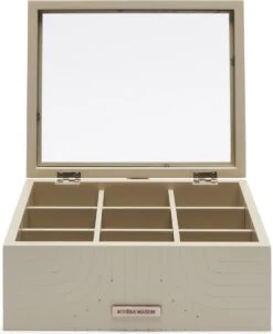 Aigostar winkel 18 Riviera Maison Theedoos 6 Vakjes, Transparante Deksel - Room 48 Tea Box - Grijs - MDF, Glas